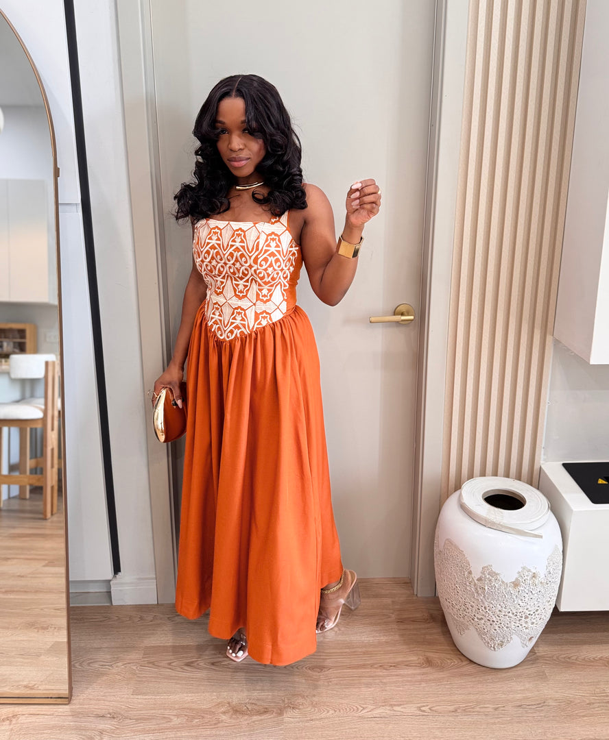 Nani orange midi dress