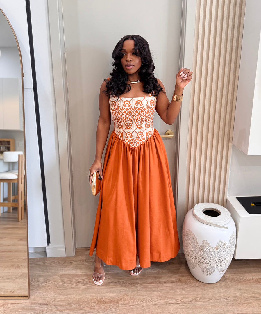 Nani orange midi dress