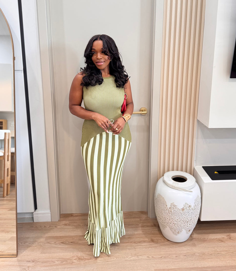 Pistachio dreams stripe midi dress