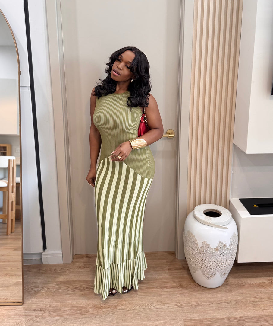 Pistachio dreams stripe midi dress
