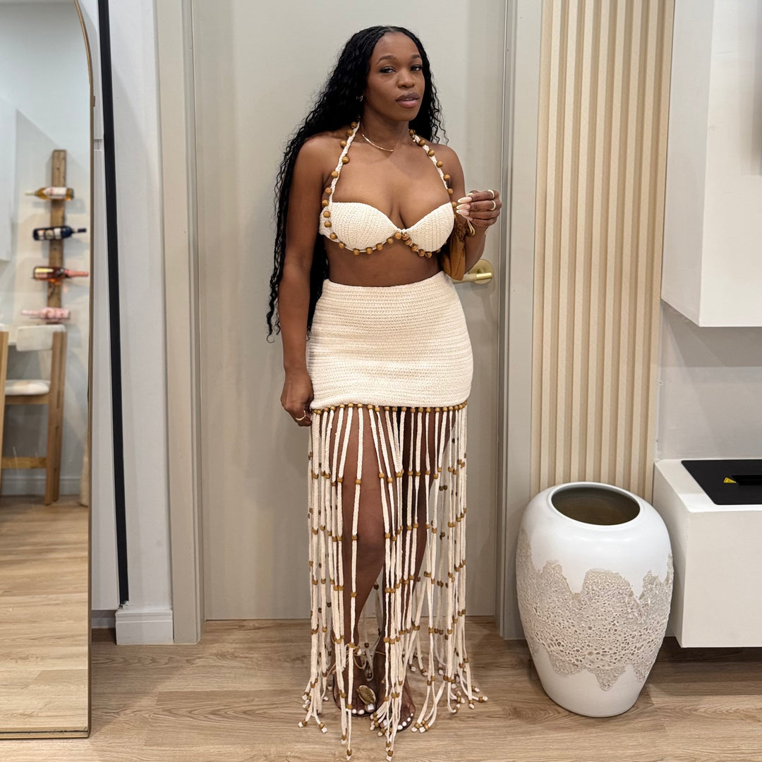 Elan Shore Tassle skirt set