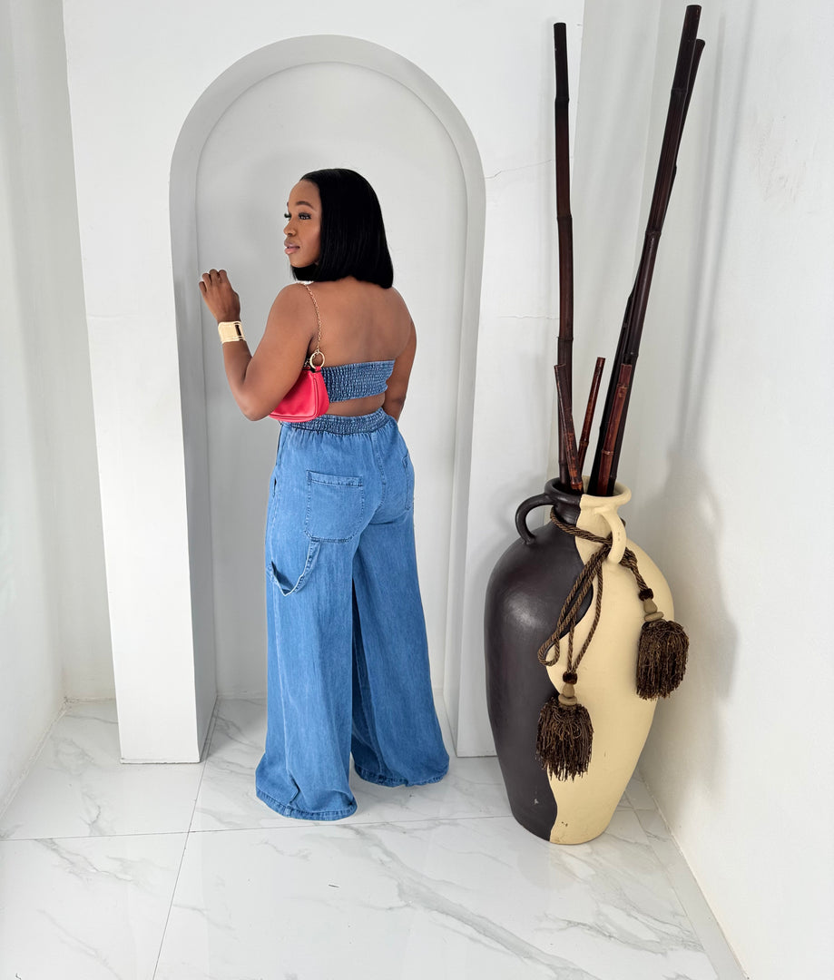 Alessia denim tube pants set