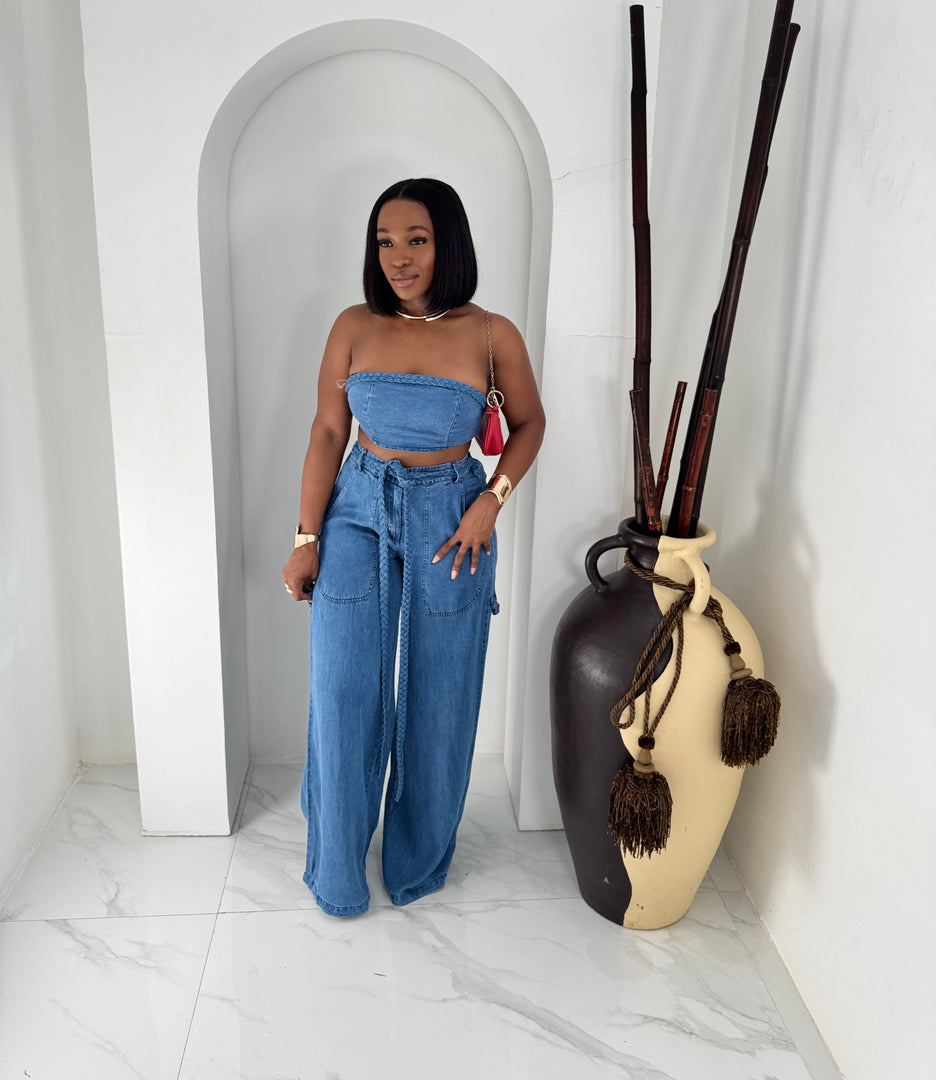 Alessia denim tube pants set