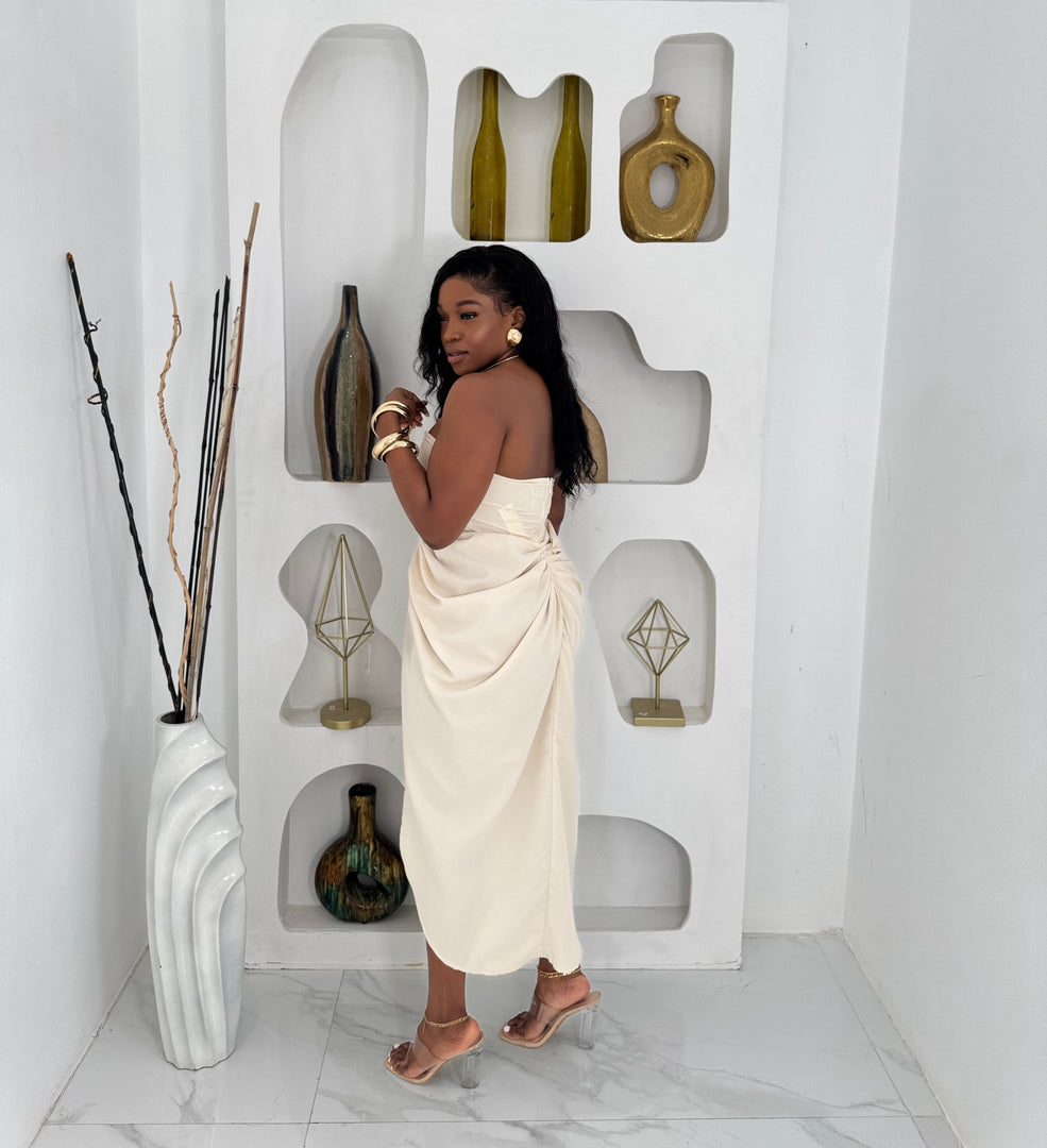 Sculpted  plunge neckline midi dress