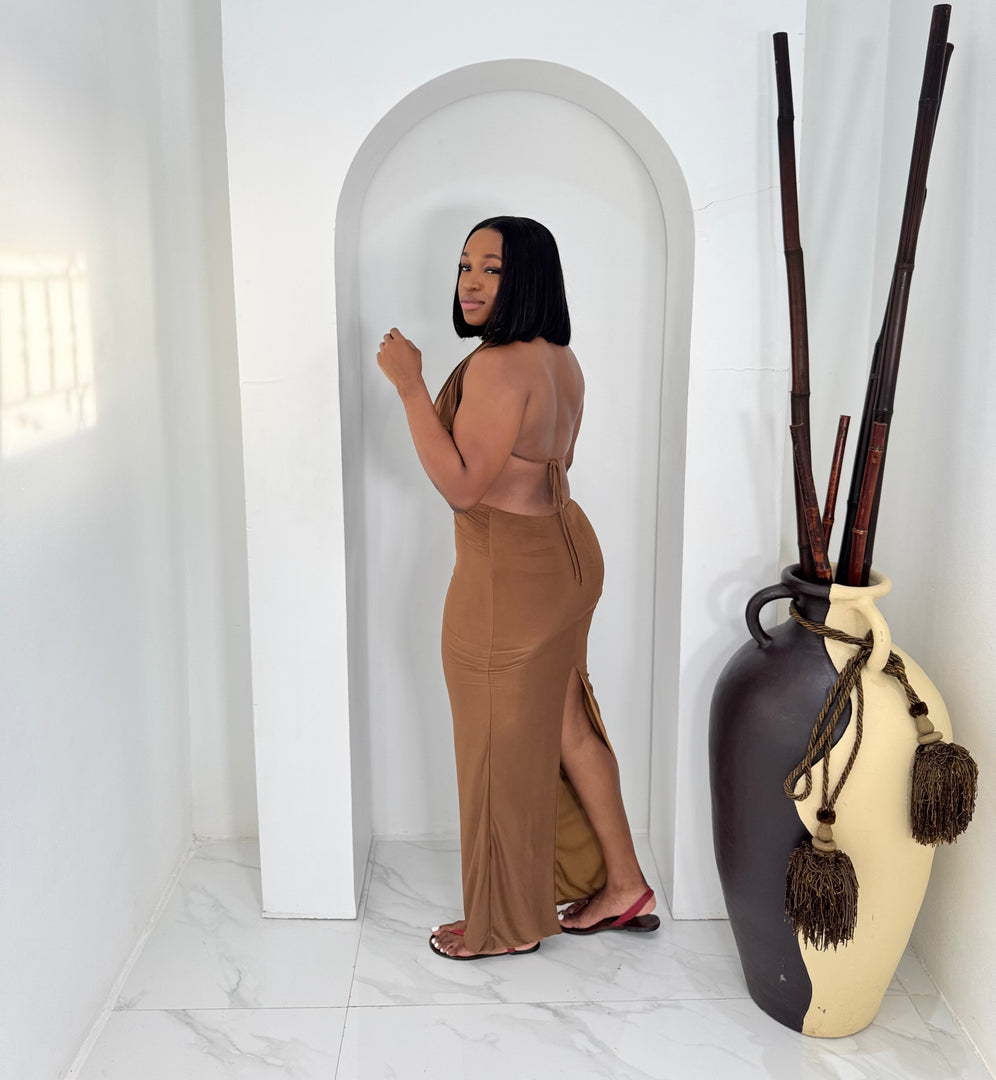 Opale deep plunge midi dress