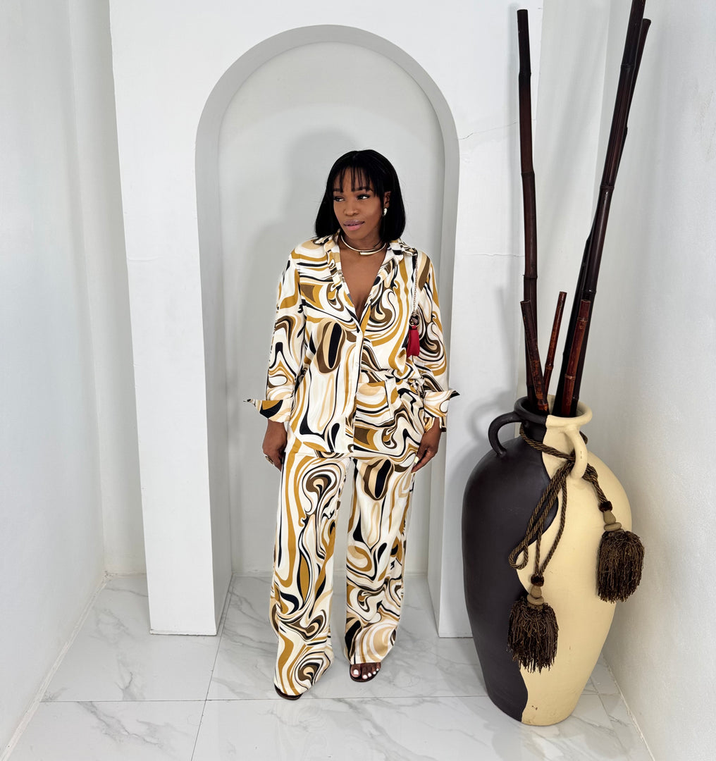 Satin tide 2 piece silk pants set