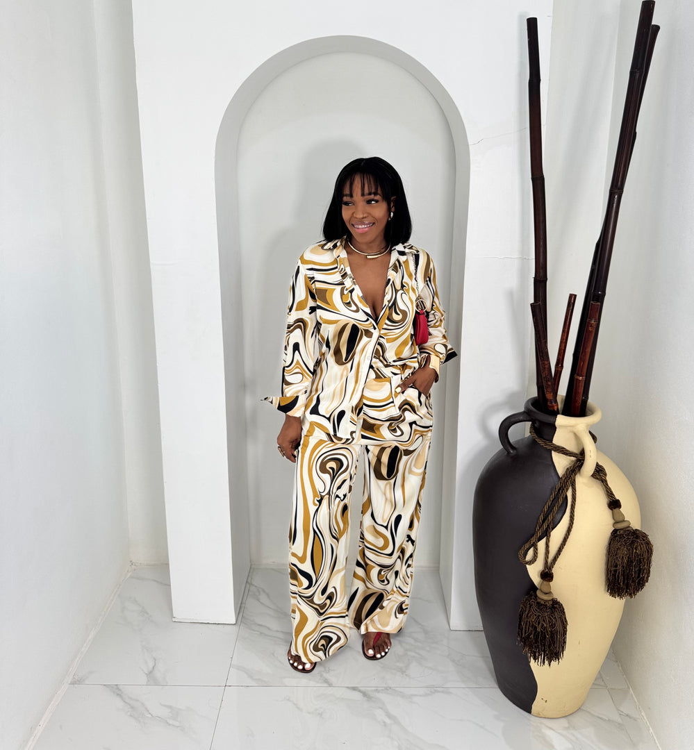 Satin tide 2 piece silk pants set