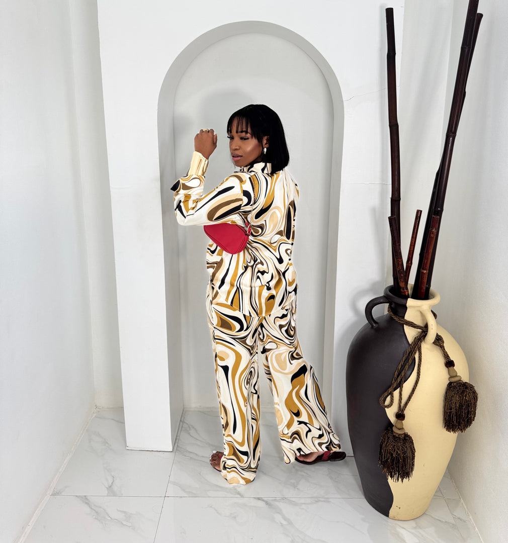 Satin tide 2 piece silk pants set