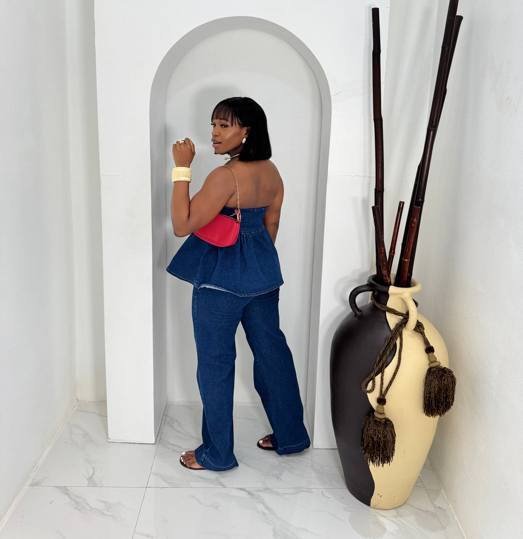 Blue Belle peplum denim set