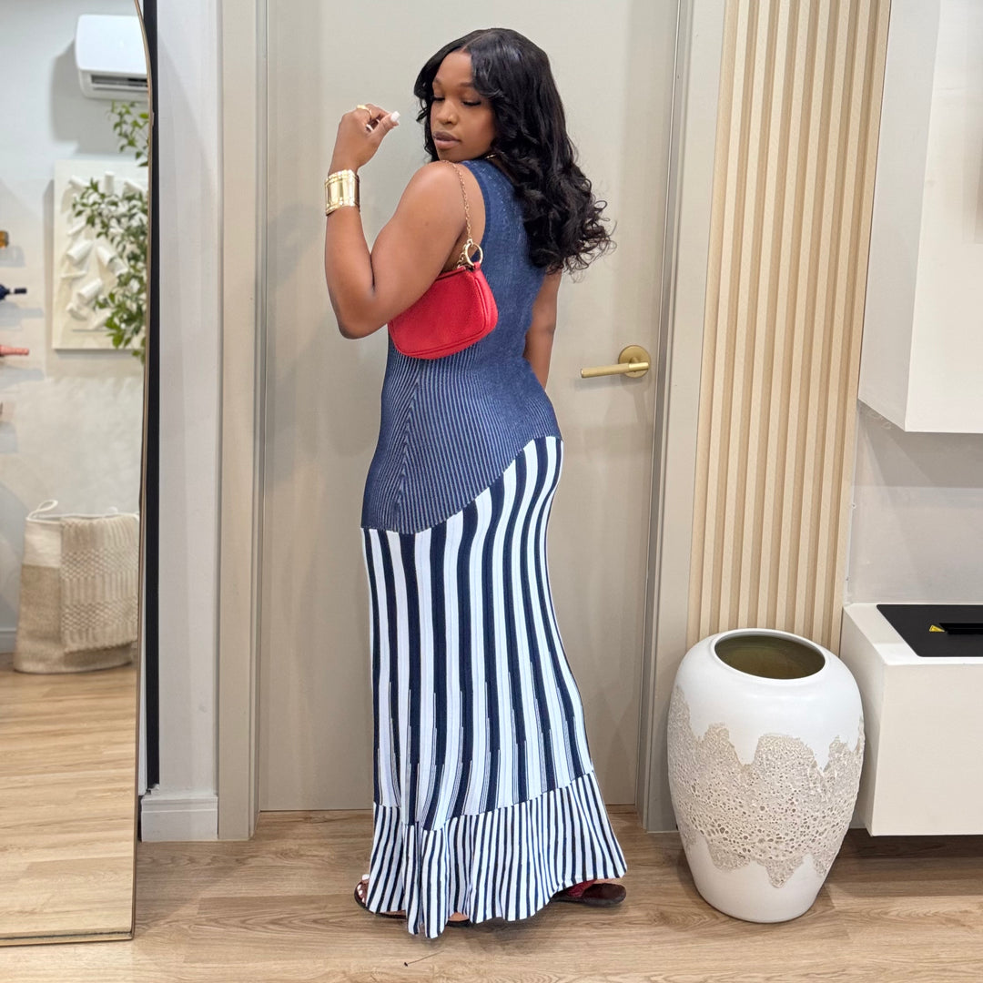 Pistachio dreams stripe midi dress (Blue)