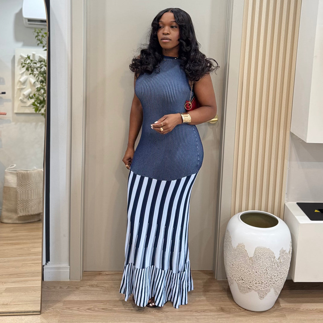 Pistachio dreams stripe midi dress (Blue)