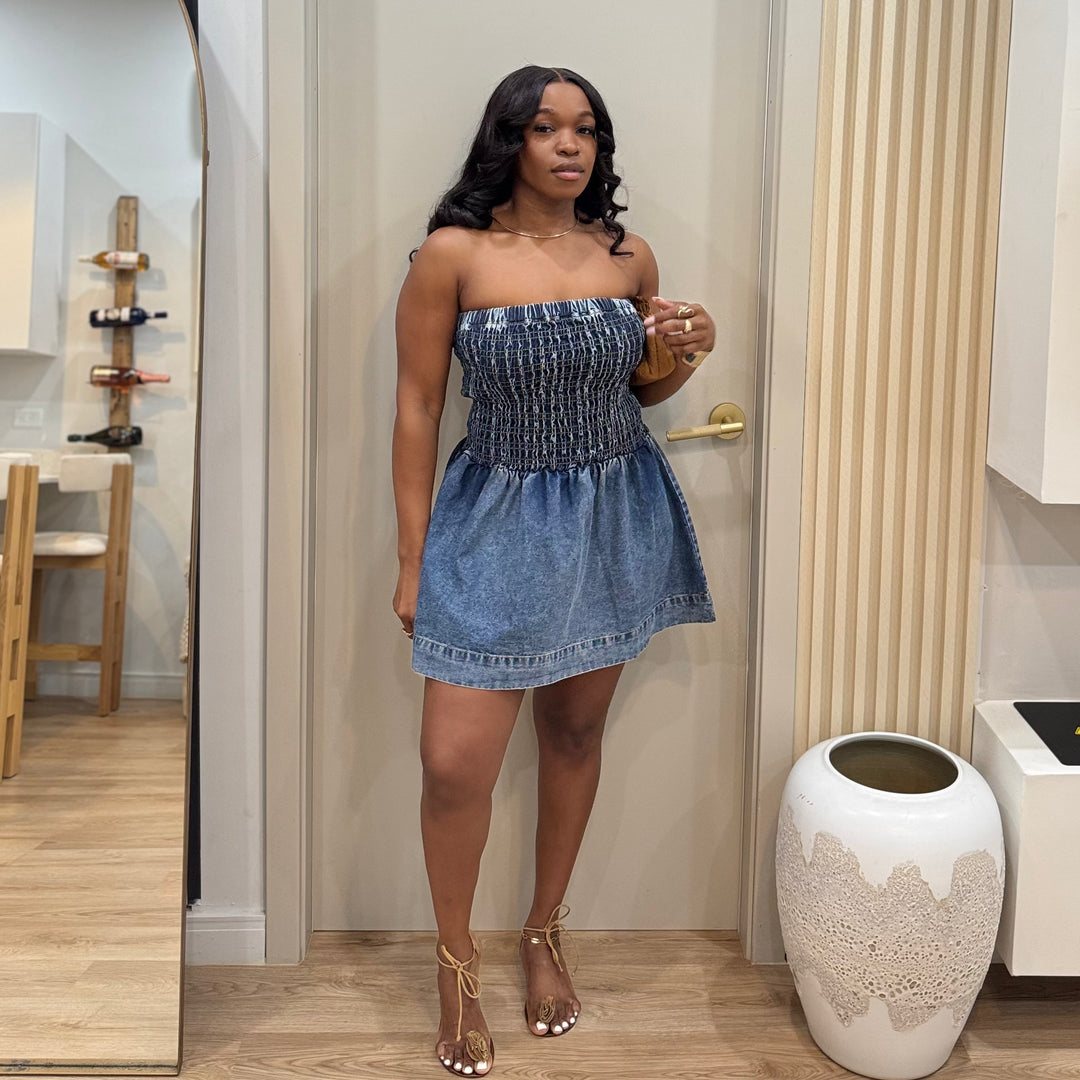 Blueberry tube denim mini dress