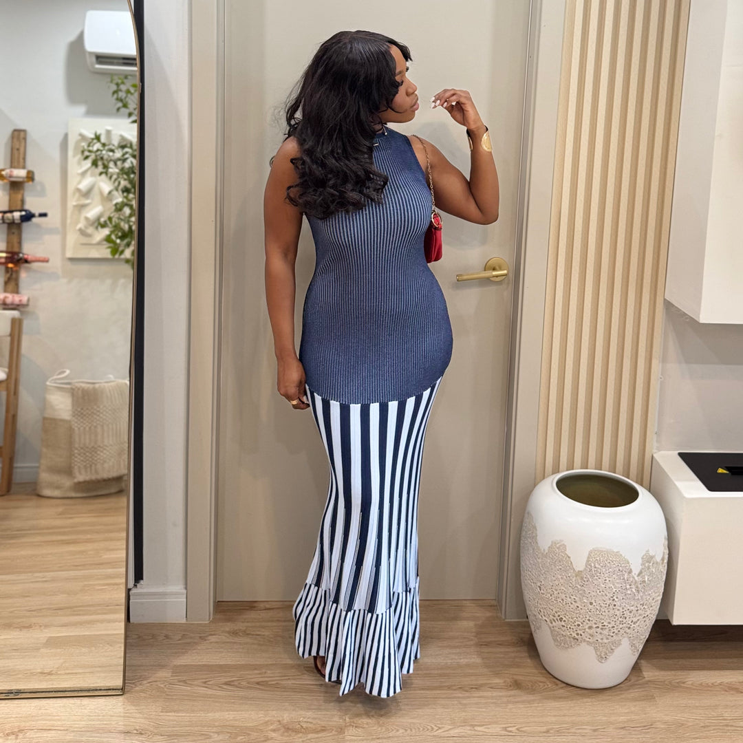 Pistachio dreams stripe midi dress (Blue)