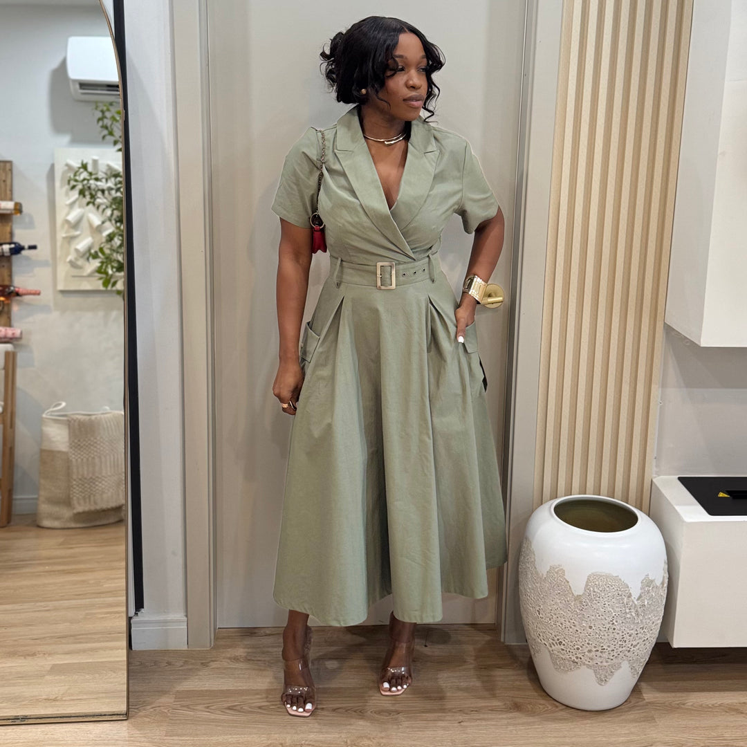 Renelle belted midi dress