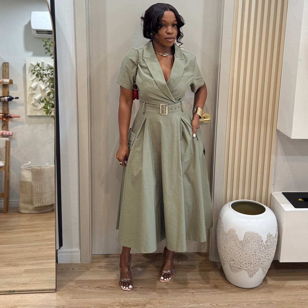 Renelle belted midi dress