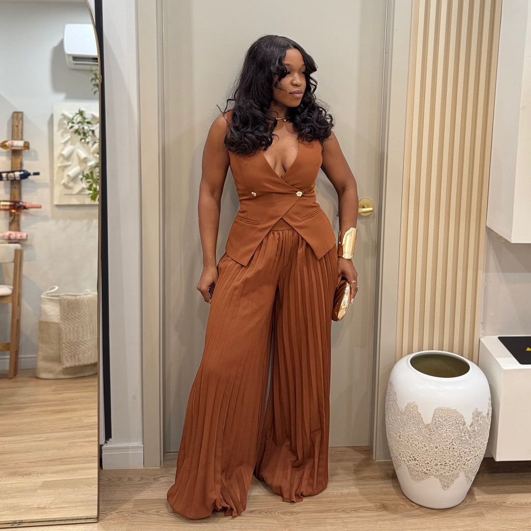 Calora 2 piece vest pleated  pants set